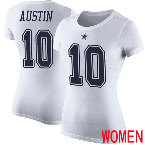 Women Dallas Cowboys White Tavon Austin Rush Pride Name and Number #10 Nike NFL T Shirt->nfl t-shirts->Sports Accessory
